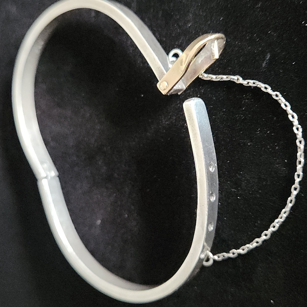 Solid Sterling Silver Latch Bracelet With Gold Ac… - image 3